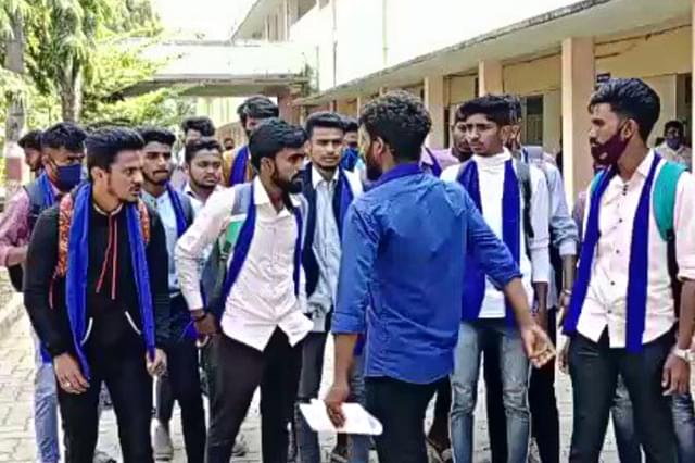 The group of Dalit students protesting.
