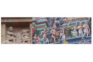 (left) Darasuram depiction of Somasi Mara Nayanar (right) Mylapore temple tower depiction