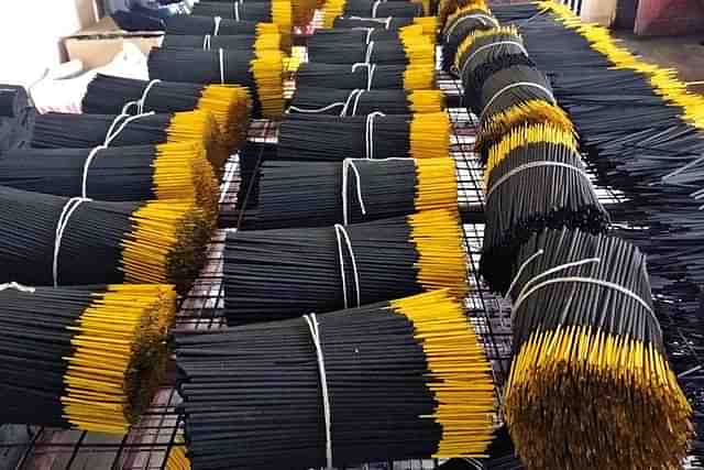 Bamboo sticks for making agarbattis.