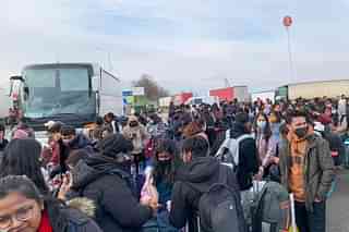 Indian students moving towards the Polish border 