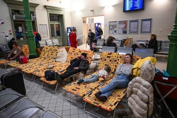 Ukrainians in a train station in Poland | Getty images