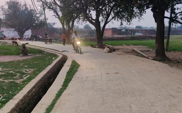 The newly-built road and drain in the village.