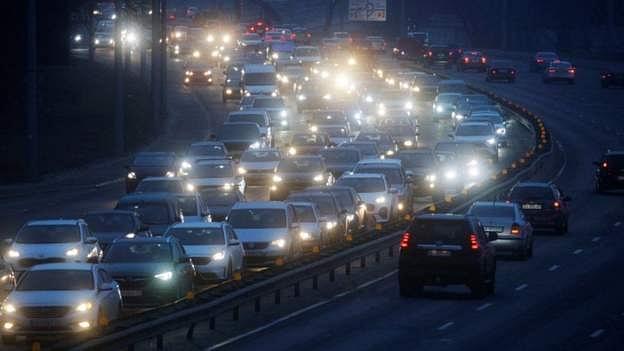 There are long traffic jams as residents try to flee the capital Kyiv. Although people expected an attack,  the scale of invasion has shocked many Ukrainians | Credits: Reuters 