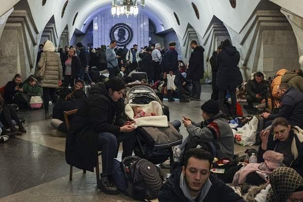 People taking shelter from air strikes in metro stations | Getty images 