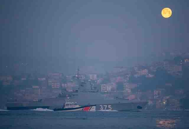 A Russian Navy Vessel sailing in the Bosphorus Strait 