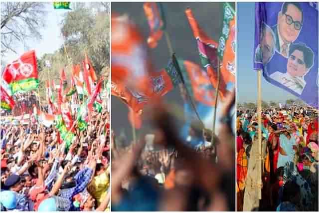 SP, BJP and BSP flags 