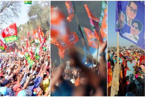 SP, BJP and BSP flags