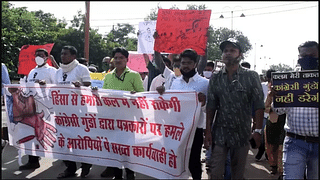 A protest staged by Raipur Press Club against Sharma’s arrest