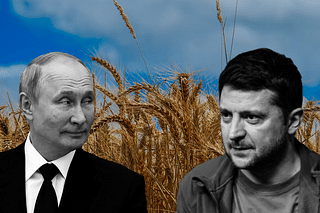 Vladimir Putin (left) and Volodymyr Zelenskyy (right)