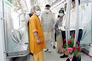 CM Yogi Adityanath inside Kanpur Metro rail coach