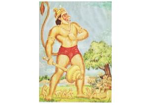 Hanuman assumes the gigantic form to leap across the ocean: plate from Hanuman Number