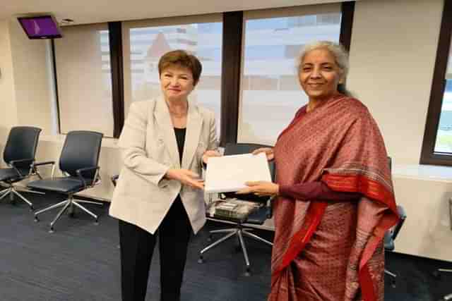 India's Finance Minister Nirmala Sitharaman with IMF MD Kristalina Georgieva (Pic Via PIB Website)
