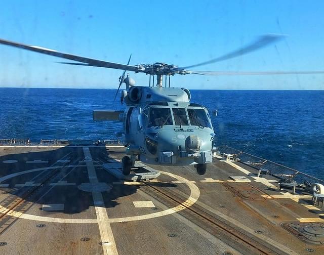 MH-60 helicopter during landing. (Indian Navy/Twitter)
