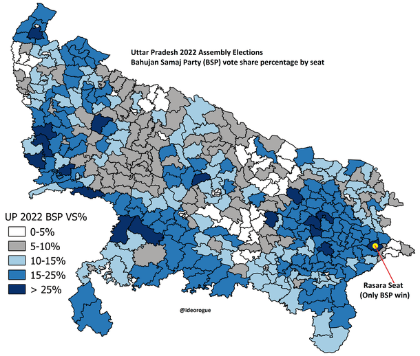 Map 1: UP 2022 BSP vote share