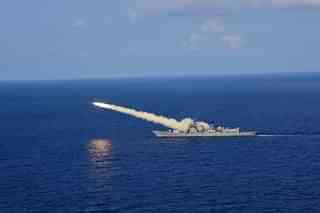 BrahMos missile test fired from INS Delhi. (Indian Navy/Twitter)
