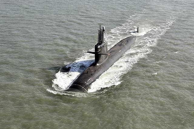 INS Vagir, the fifth submarine under Scorpene project, during the sea trials. (Wikipedia).