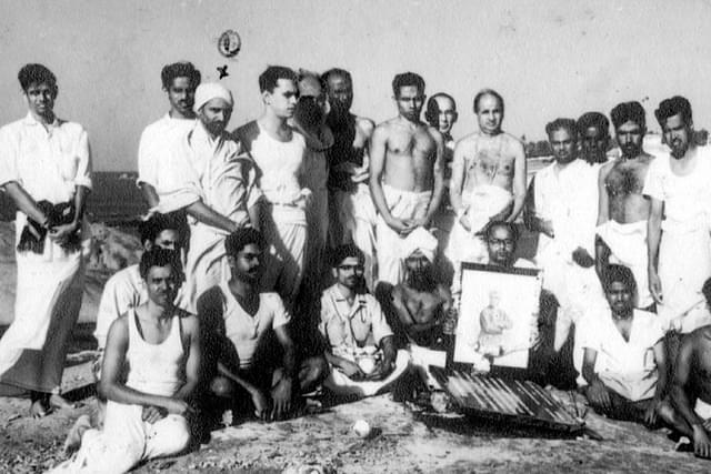 Swami Mathurananda (marked here) with the team of volunteers at Swami Vivekananda Rock - before the memorial came. 