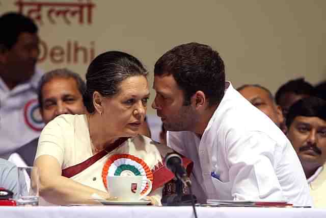 Sonia Gandhi and Rahul Gandhi during a meeting of All India Congress Committee in New Delhi. (Naveen Jora/India Today Group/GettyImages) 