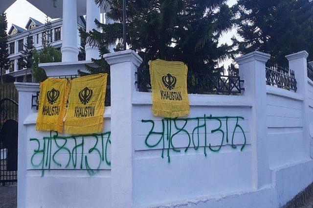 Khalistan flags seen on the gate and walls of Himachal Pradesh Assembly. (Image: Twitter)