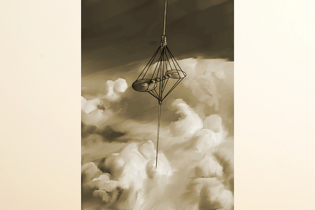 An artist's impression of a space elevator climbing through the clouds. (Image: Liftport)