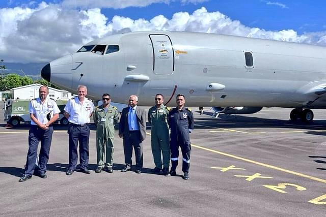 Indian P-8I at Réunion Island. (Indian Navy/Twitter)
