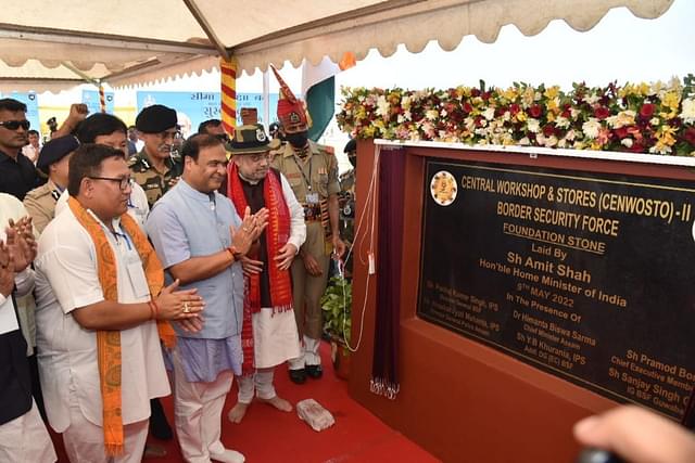 Home Minister Amit Shah on the sidelines of the foundation laying ceremony for the Central Workshop and Stores of Border Security Force.