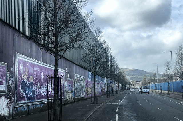 'Peace wall' separating the Protestant Shankill Road and the Catholic Falls Road in Belfast