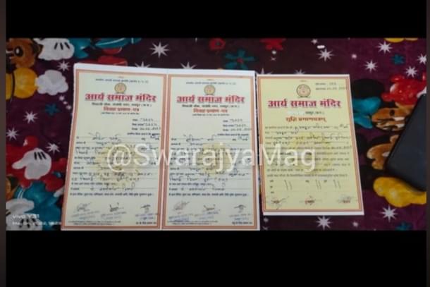 The marriage and Shuddhi certificate as shared by Mokshika