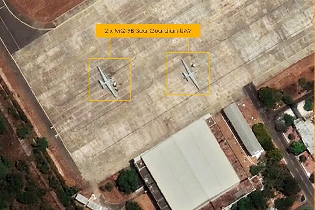 Satellite image of Indian Naval Station Rajali in Tamil Nadu shows MQ-9 SeaGuardian UAVs onsite. (@detresfa_/Twitter)