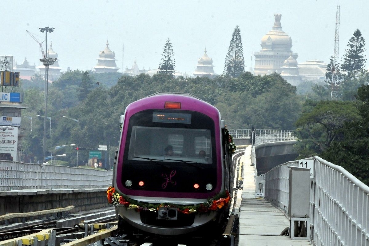 Namma Metro from Mahatma Gandhi Road to Byappanahalli in Bengaluru on October 20, 2011.  (Photo by Jagdeesh MV/Hindustan Times via Getty Images)