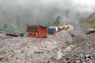 Vehicles stranded on Jammu Srinagar Highway amid mud slides and flash floods on June 22 (ANI)