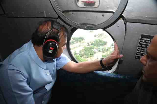 Assam CM Himanta Biswa Sarma during an aerial survey (Twitter) 