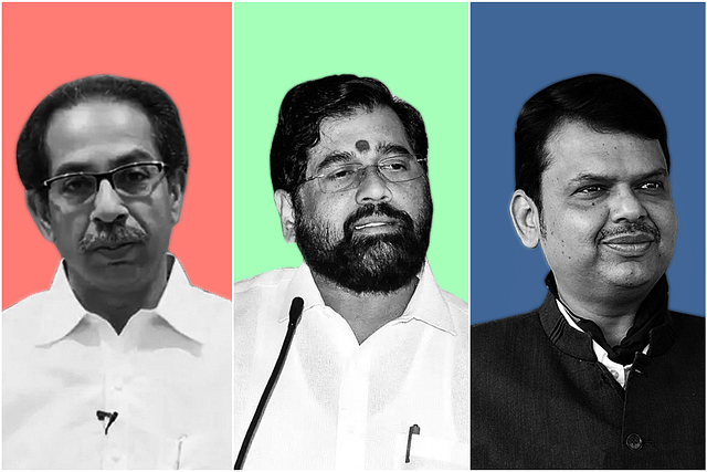 Uddhav Thackeray (left), Eknath Shinde (centre) and Devendra Fadnavis (right)