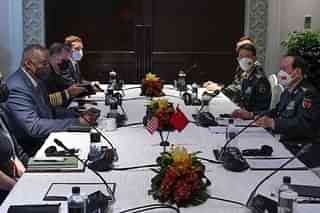 Defense Secretary Lloyd Austin and Chinese Defense Minister Wei Fenghe at the Shangri-La Dialogue.