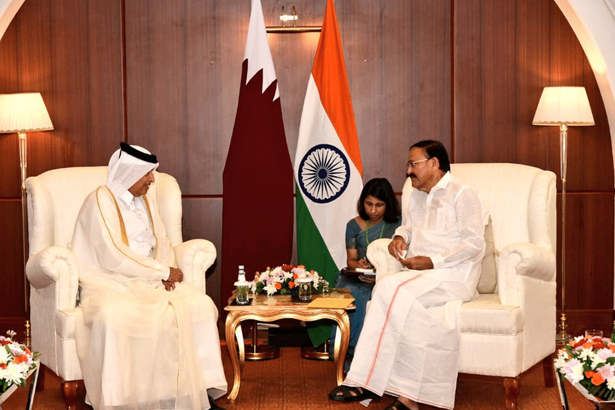 Speaker of Qatar Shura Council, H.E. Mr Hassan bin Abdulla Al Ghanim with Vice President M. Venkaiah Naidu (Twitter)