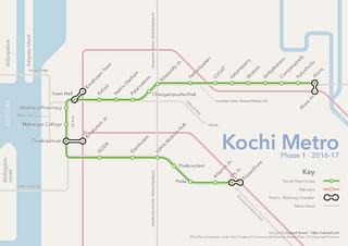 Kochi Metro Phase 1 Map (Wikipedia) 