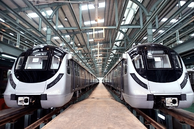 Delhi Metro trains (Photo by Ravi Choudhary/Hindustan Times via Getty Images)