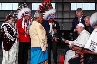 Pope Francis  with indigenous people. 