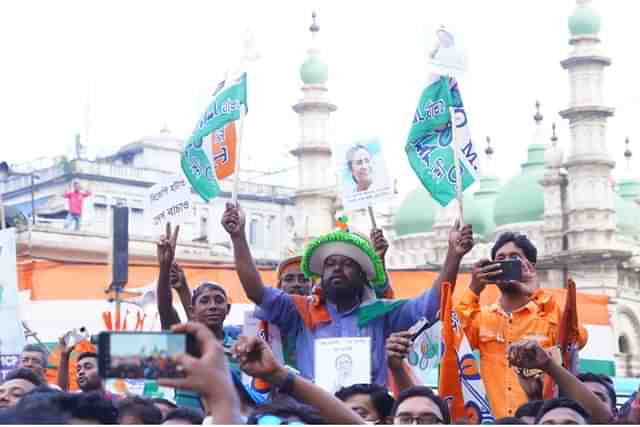 Trinamool supporters near the venue of the rally 
