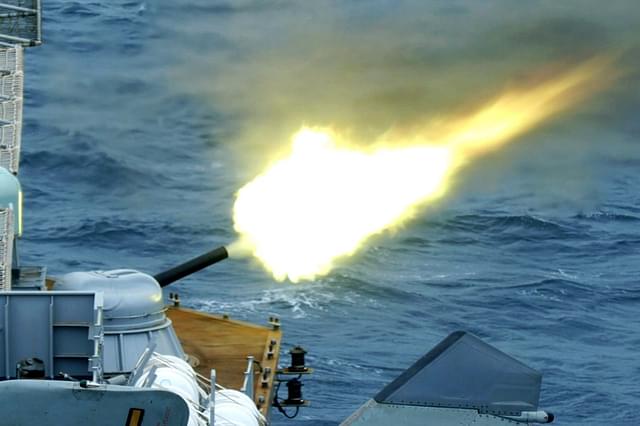A close-in weapon system  on IAC Vikrant in action. (Indian Navy)