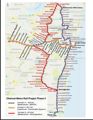 Map of Chennai Metro Rail Project Phase - II (CMRL)