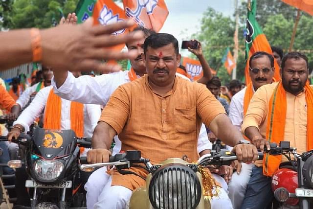 BJP MLA Raja Singh leading a bike rally (via Twitter)