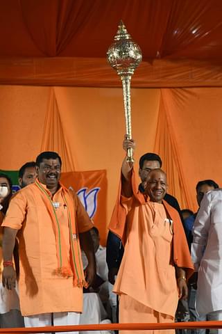 Raja Singh with UP CM Yogi Adityanath during 2018 assembly elections campaign in Goshamahal, Hyderabad (via Twitter)