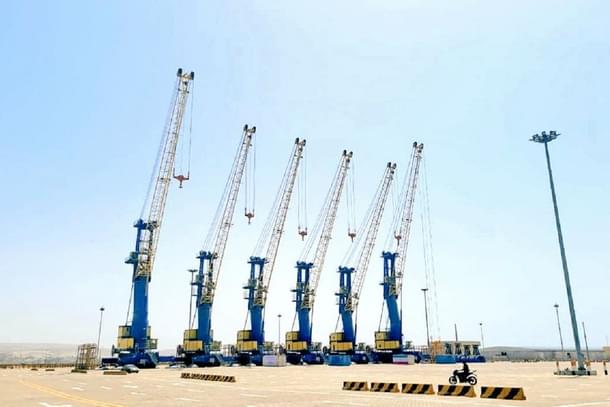 Six mobile harbour cranes handed over to Chabahar Free Trade Zone (@sarbanandsonwal/Twitter)