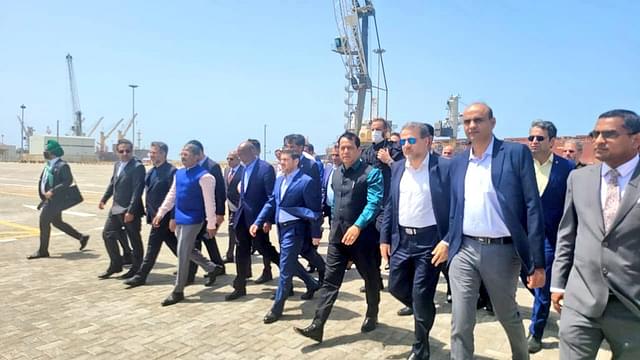 Union Minister Sarbananda Sonowal and other officials at Chabahar port in Iran (@sarbanandsonwal/Twitter)