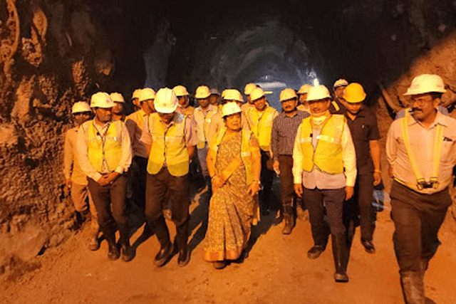 MoS for Railways Darshana Vikram Jardosh inspecting the Imphal-Jiribam Railway project. (Twitter)