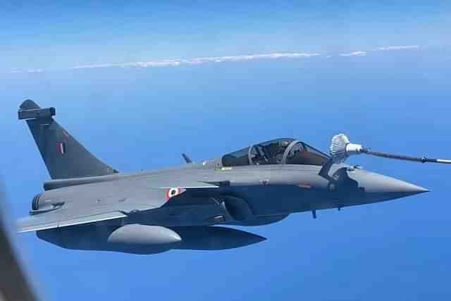 An IAF Rafale during in flight refueling on its way to India.&nbsp; (IAF/Twitter)