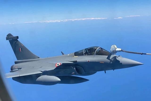 An IAF Rafale during in flight refueling on its way to India.&nbsp; (IAF/Twitter)