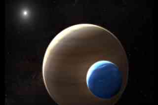 Artistic impression of an exo-moon orbiting an exo-planet (Pic via Wikipedia)