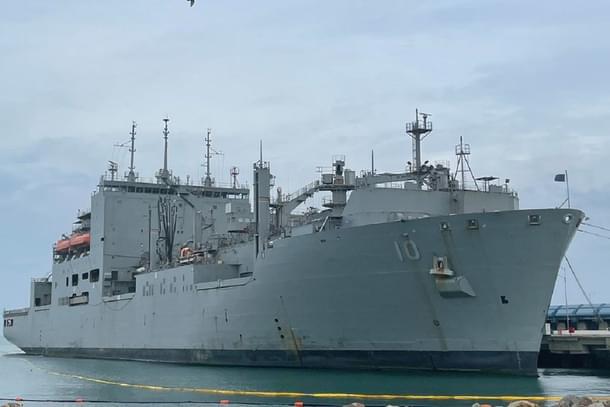 US Navy Ship Charles Drew at L&T’s Kattupalli Shipyard. (@livefist/Twitter)